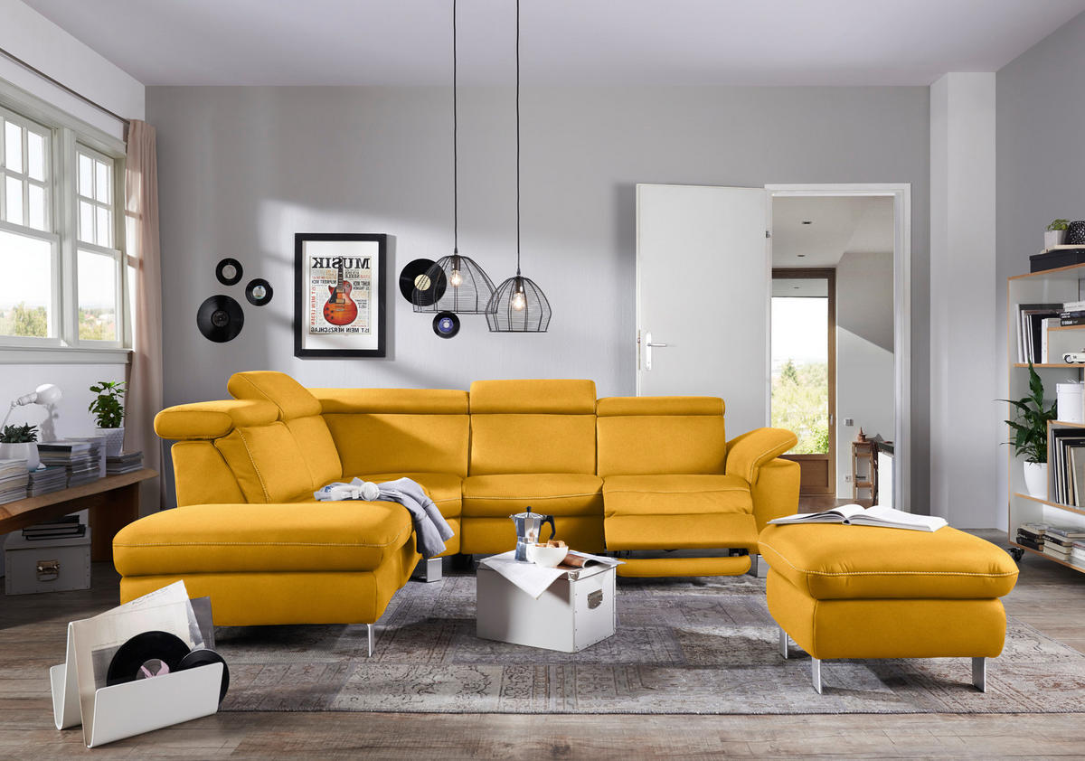 ECKSOFA in Flachgewebe, Mikrofaser Gelb  239/271 cm  - Gelb/Beige, Design, Textil/Metall (239/271cm) - Cantus