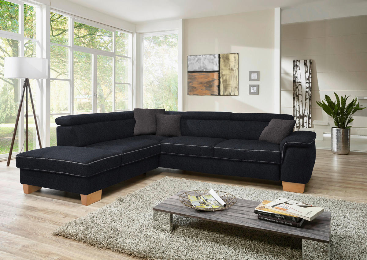 ECKSOFA in Mikrofaser Schwarz  - Eichefarben/Beige, Natur, Holz/Textil (226/273cm) - Beldomo System