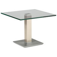 BEISTELLTISCH 60/60/46-65 cm Creme, Weiß, Edelstahlfarben quadratisch  - Edelstahlfarben/Creme, Design, Glas/Kunststoff (60/60/46-65cm)