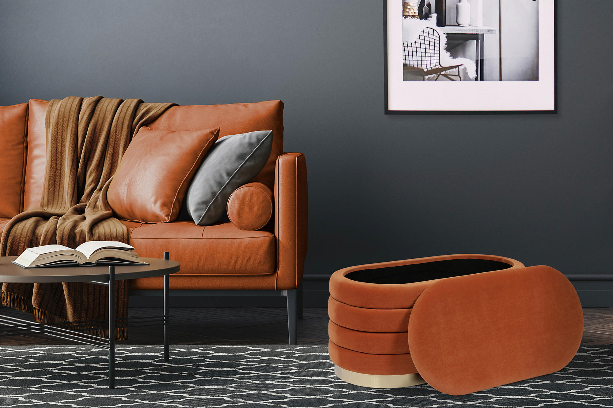 LAVICA S ÚLOŽNÝM PRIESTOROM, kov, textil, kompozitné drevo, 42/42/80 cm - oranžová/zlatá, Design, kov/kompozitné drevo (42/42/80cm) - MID.YOU