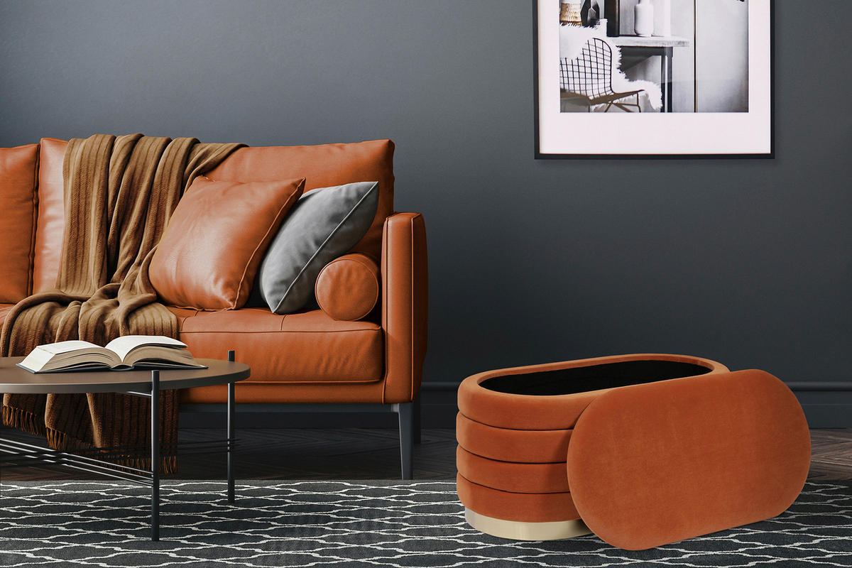 TRUHENBANK 42/42/80 cm Orange  - Goldfarben/Orange, Design, Textil/Metall (42/42/80cm) - Kayoom