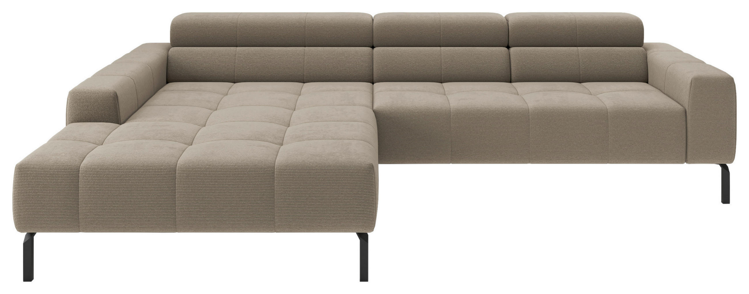 ECKSOFA Sandfarben Feincord Rücken echt, Kopfteilverstellung, Sitztiefenverstellung  - Sandfarben/Schwarz, KONVENTIONELL, Textil/Metall (226/293cm) - Hom`in