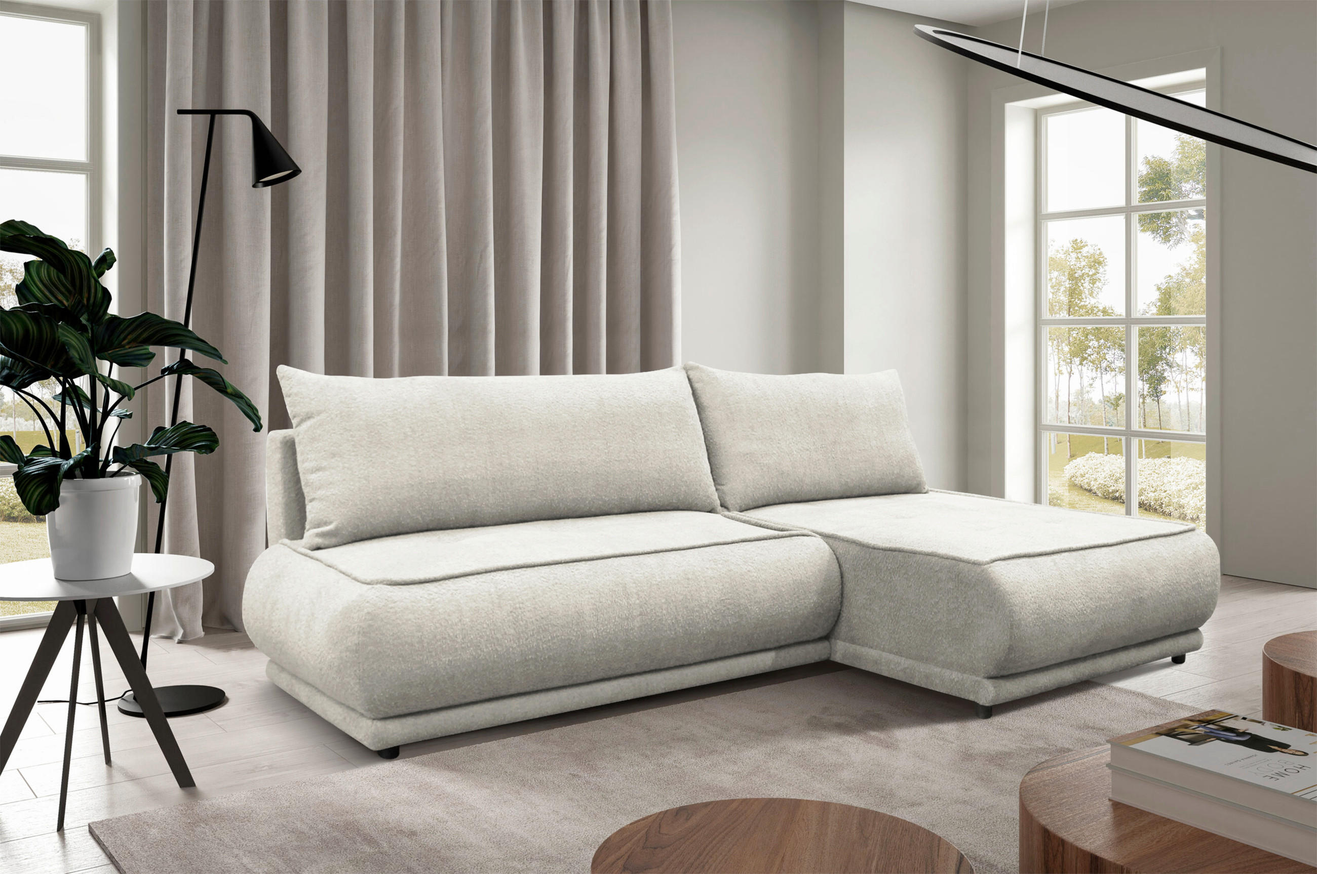 ECKSOFA in Bouclé Creme  277/179 cm  - Creme/Schwarz, Design, Kunststoff/Textil (277/179cm) - MID.YOU