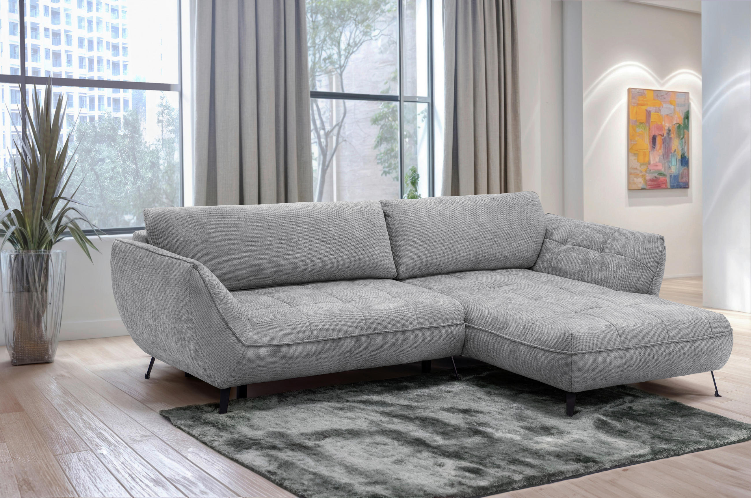 ECKSOFA in Struktur Grau  - Schwarz/Grau, Design, Textil/Metall (282/187cm) - Livetastic