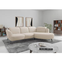 ECKSOFA ZOE E Creme Flachgewebe  - Creme/Schwarz, KONVENTIONELL, Textil/Metall (309/199cm) - Sit & More