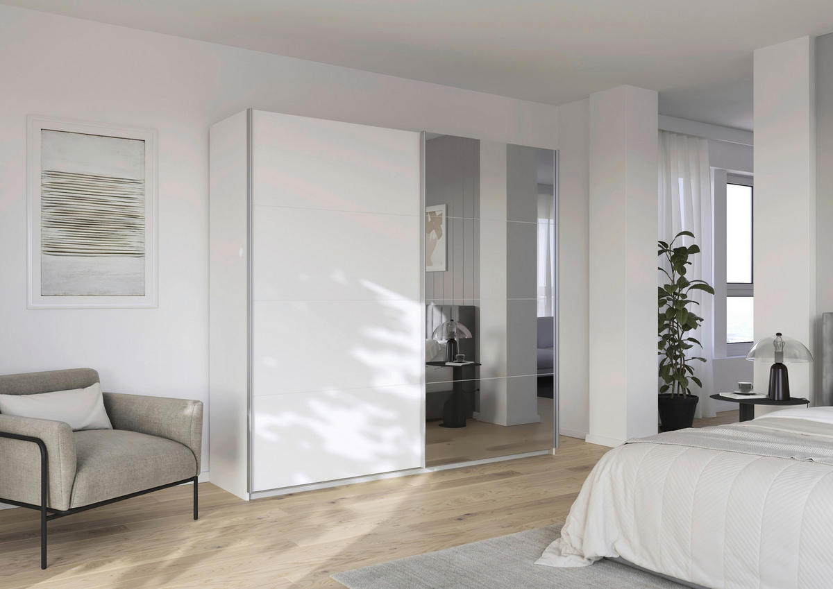 SCHWEBETÜRENSCHRANK 226/210/62 cm 2 Tür(en)-türig Weiß  - Alufarben/Weiß, KONVENTIONELL, Glas/Holzwerkstoff (226/210/62cm) - home24