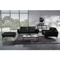 3-SITZER-SOFA Echtleder Schwarz  - Schwarz, Design, Leder/Metall (207/85/92cm) - Livetastic
