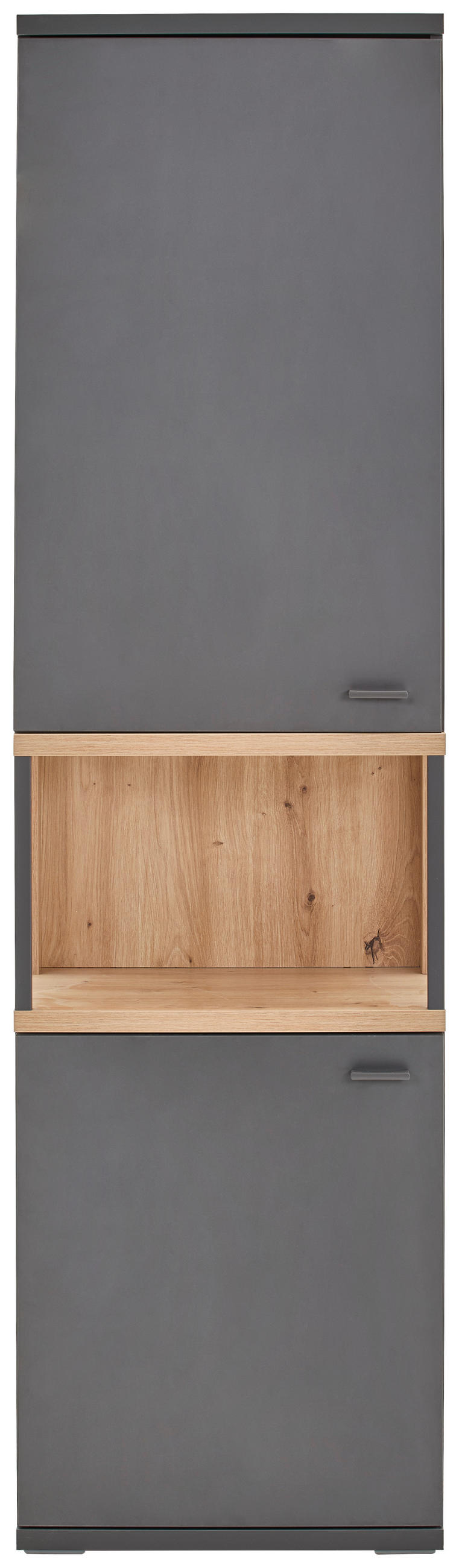 VITRINE  in Grau, Eiche Artisan - Schwarz/Eiche Artisan, KONVENTIONELL, Holzwerkstoff/Metall (55,1/199/37,2cm) - Hom`in