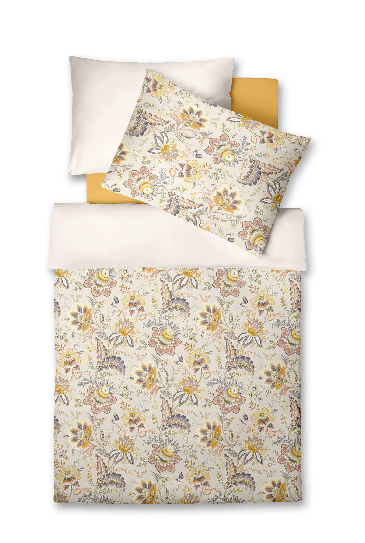 POSTELJINA MIAMI 140/200 cm makosaten svetlosiva, boja peska, svetložuta, koral  - svetložuta/koral, Konvencionalno, tekstil (140/200cm) - Fleuresse