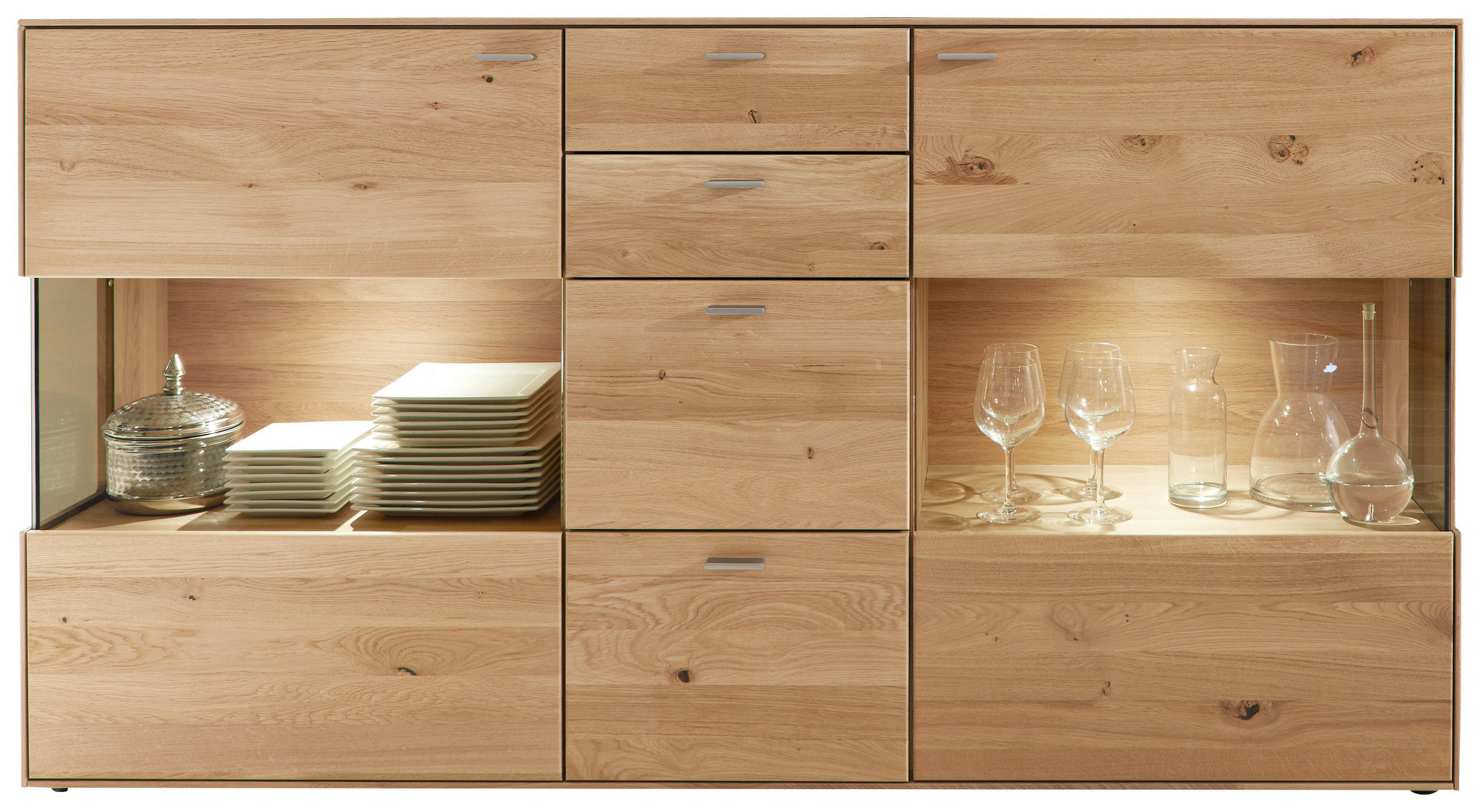 SIDEBOARD Venturo  in 183/100,2/40,9 cm  - Edelstahlfarben/Eichefarben, KONVENTIONELL, Glas/Holz (183/100,2/40,9cm) - Valnatura