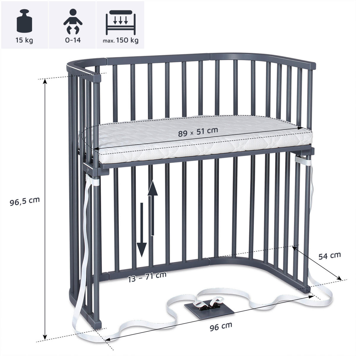 BEISTELLBETT Babybay Boxspring 96,5/54/96 cm  - Schieferfarben/Grau, Basics, Holz (96,5/54/96cm) - Babybay