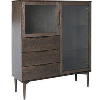 VITRINSKÅP  i faner, delar i massivt trä ek mörkbrun  - mörkbrun, Design, metall/glas (140/120/41cm) - Best Price