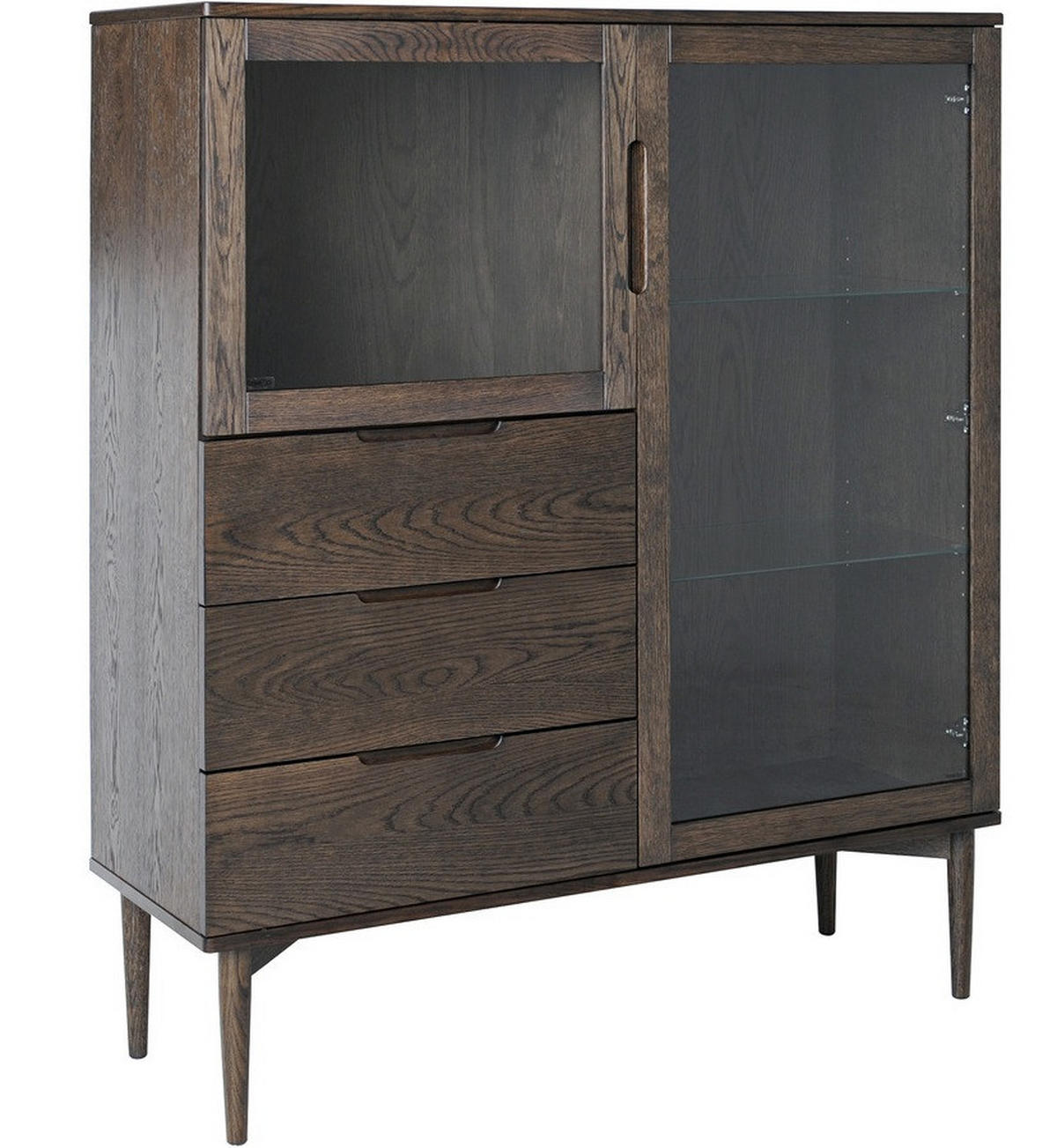 VITRINSKÅP  i faner, delar i massivt trä ek mörkbrun  - mörkbrun, Design, metall/glas (140/120/41cm) - Best Price