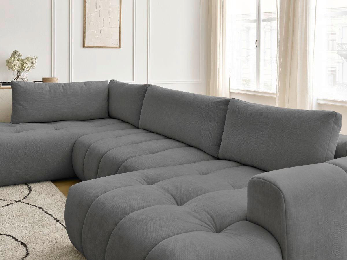 WOHNLANDSCHAFT  FUJI  Dunkelgrau Leinenoptik  - Dunkelgrau/Schwarz, MODERN, Kunststoff/Textil (204/377/160cm)