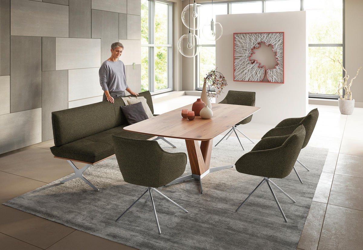 SITZBANK in Holz, Textil Nussbaumfarben, Nickelfarben, Olivgrün  - Edelstahlfarben/Nussbaumfarben, Design, Holz/Textil (214/88/66cm) - Koinor