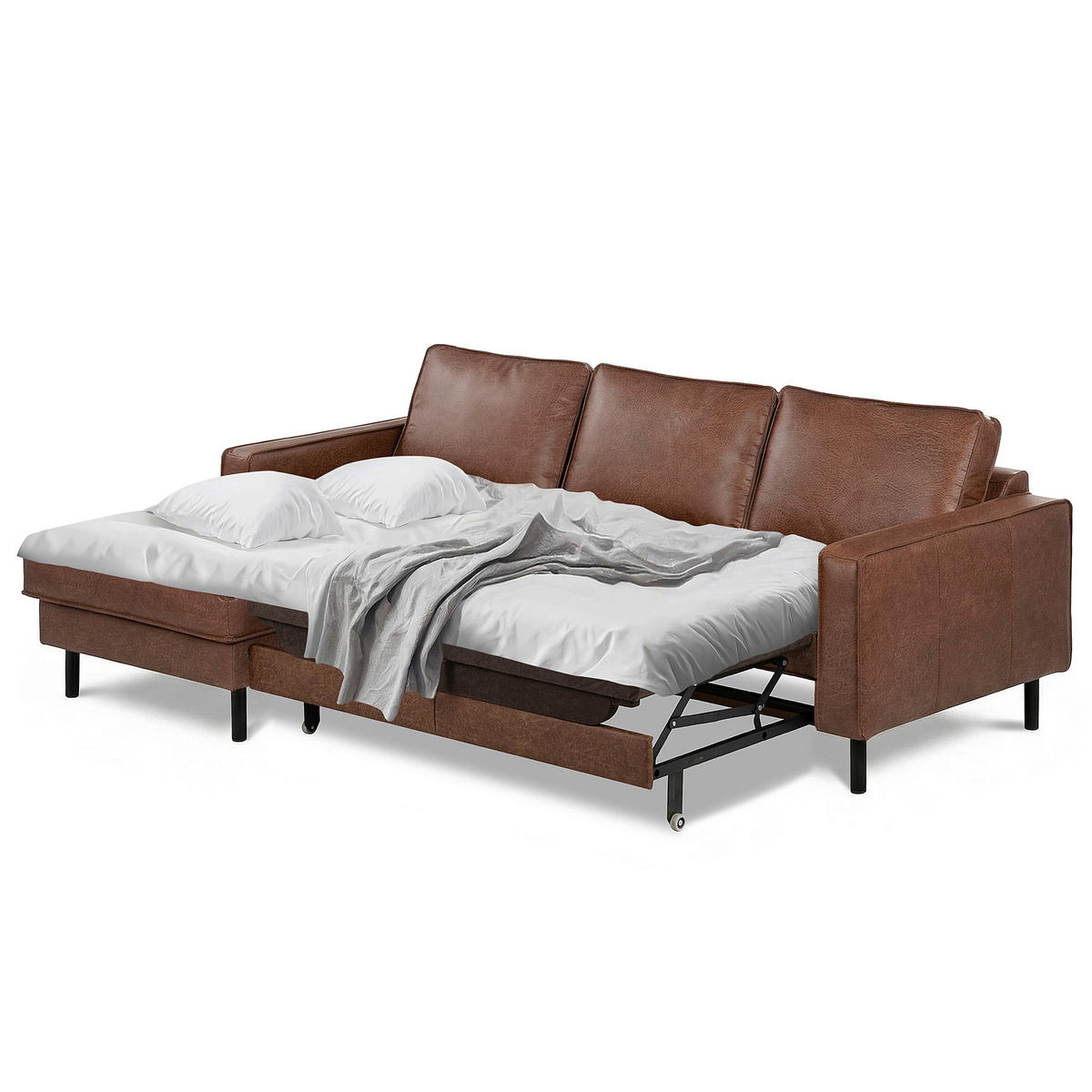 ECKSOFA  in Echtleder Braun  - Schwarz/Braun, Design, Leder/Metall (166/238cm) - Livetastic