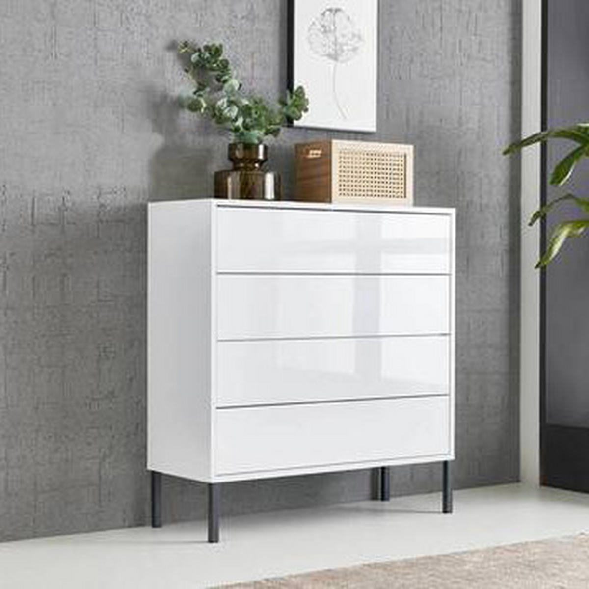 KOMODA, bílá, vysoce lesklá bílá, 79/86/33 cm - bílá/antracitová, Moderní, kov/kompozitní dřevo (79/86/33cm) - MID.YOU
