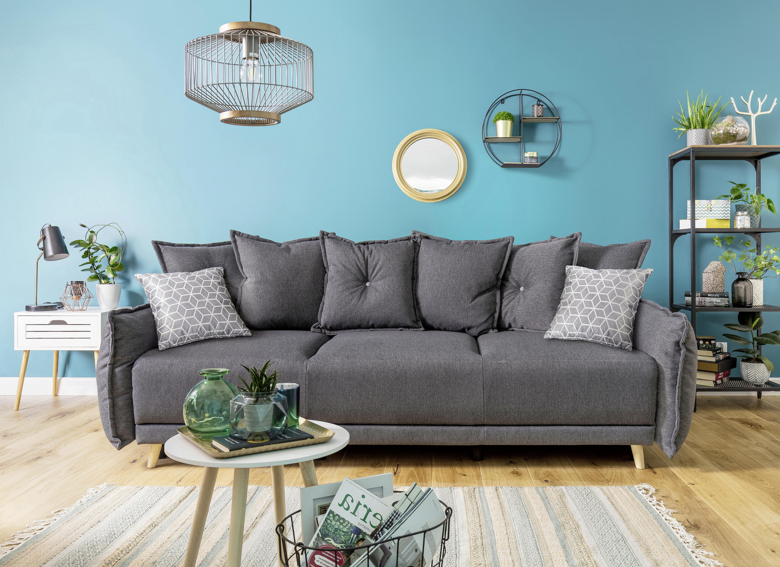 SCHLAFSOFA Webstoff Dunkelgrau - Dunkelgrau/Hellgrau, Basics, Holz/Textil (230/80/100cm) - MID.YOU