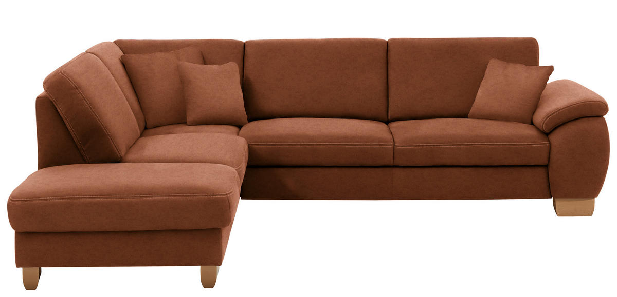 ECKSOFA in Mikrofaser Cognac  236/286 cm  - Wildeiche/Cognac, KONVENTIONELL, Holz/Textil (236/286cm) - Voleo