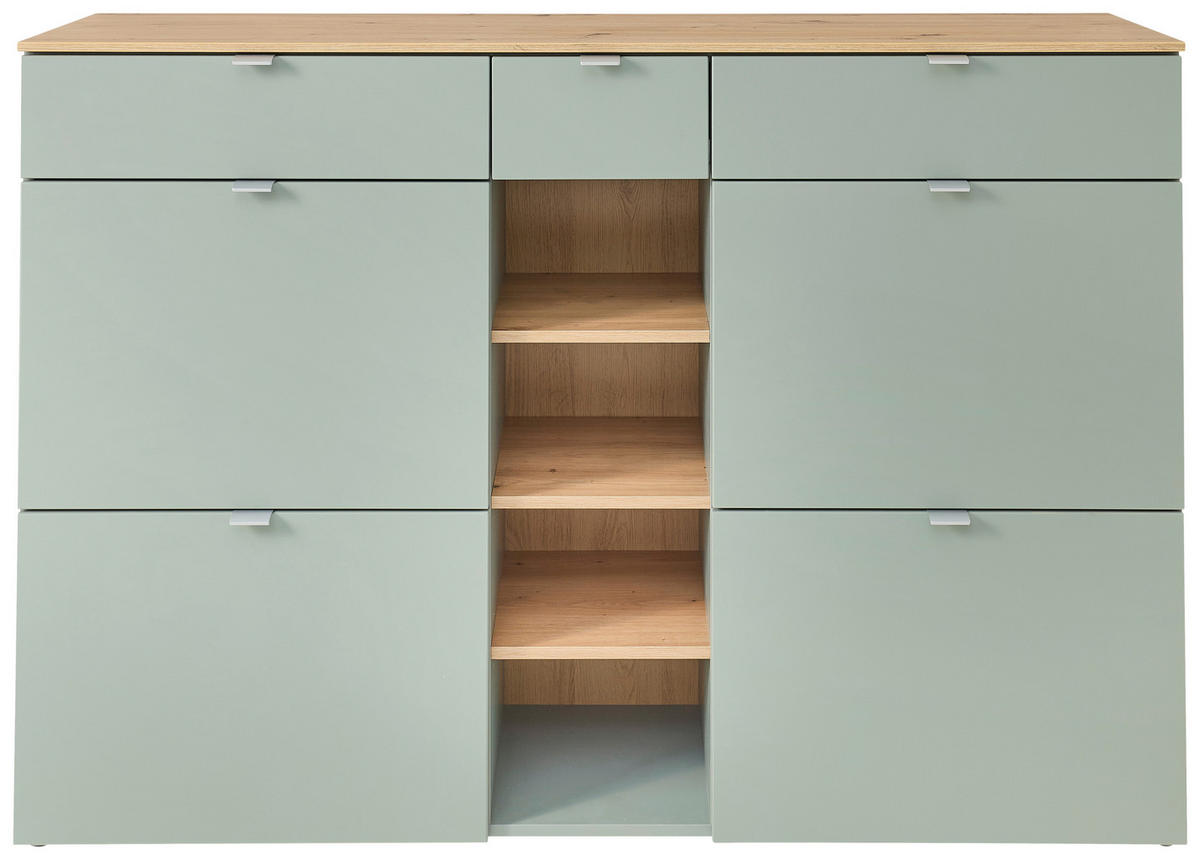 GARDEROBE 3-teilig  in 208/202/38 cm  - Salbeigrün/Eiche Artisan, Design, Glas/Holzwerkstoff (208/202/38cm)