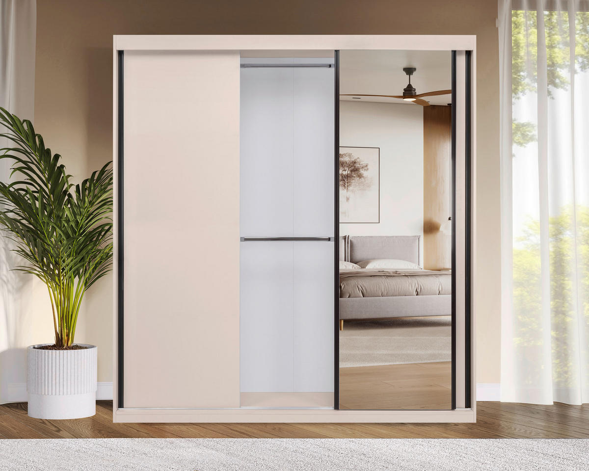 SCHIEBETÜRENSCHRANK 200/215/59,5 cm 3-türig  - Kaschmir/Schwarz, MODERN, Holzwerkstoff/Metall (200/215/59,5cm) - MID.YOU