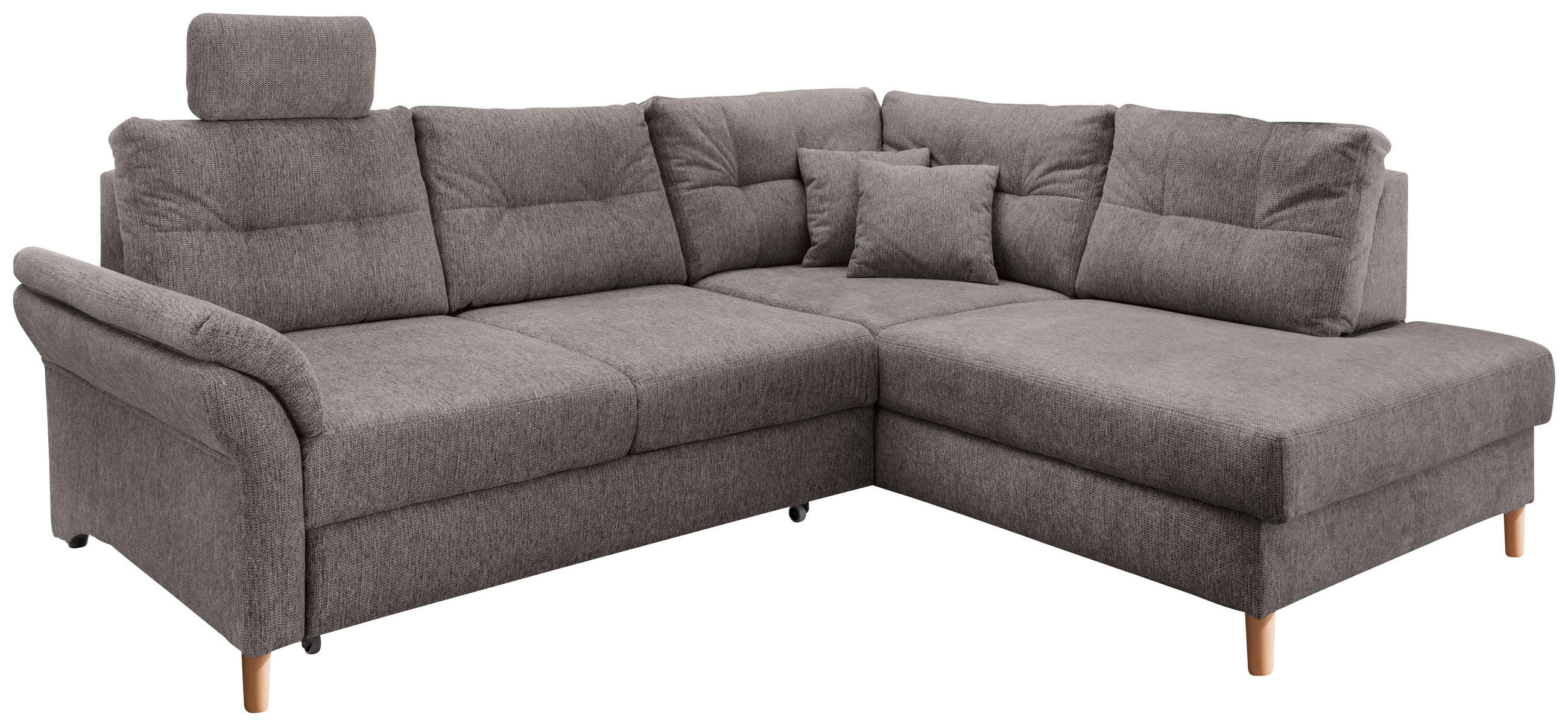 ECKSOFA in Chenille Graubraun  - Graubraun/Naturfarben, Modern, Holz/Textil (264/206cm) - Livetastic