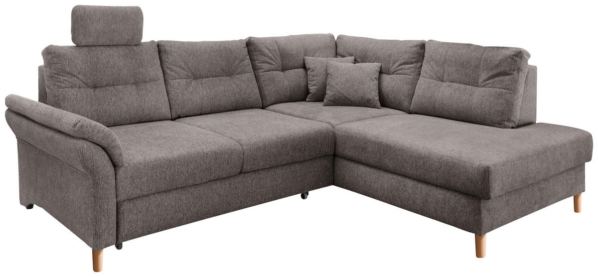 ECKSOFA in Chenille Graubraun  - Graubraun/Naturfarben, Modern, Holz/Textil (264/206cm) - Livetastic