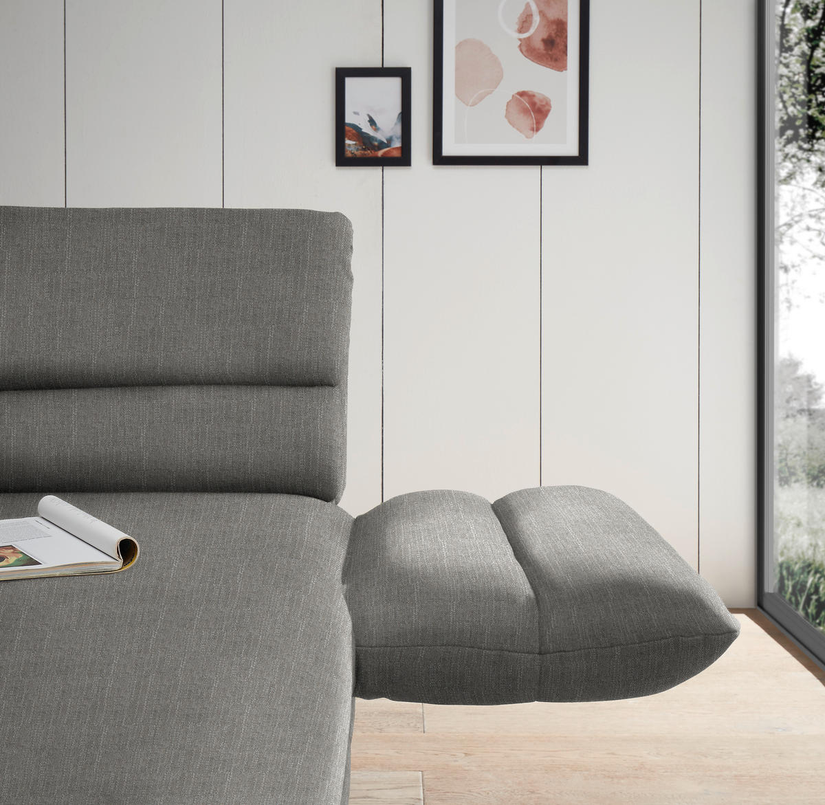 ECKSOFA in Flachgewebe Hellgrau  - Hellgrau/Schwarz, Design, Textil/Metall (279-327/176-217cm) - Dieter Knoll