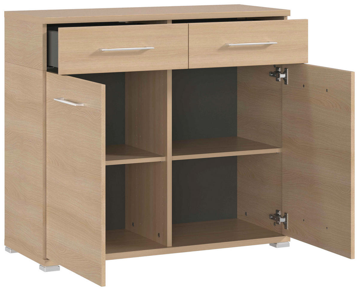 KOMMODE  in 96/87/40 cm  - Eichefarben/Silberfarben, KONVENTIONELL, Holzwerkstoff/Kunststoff (96/87/40cm)
