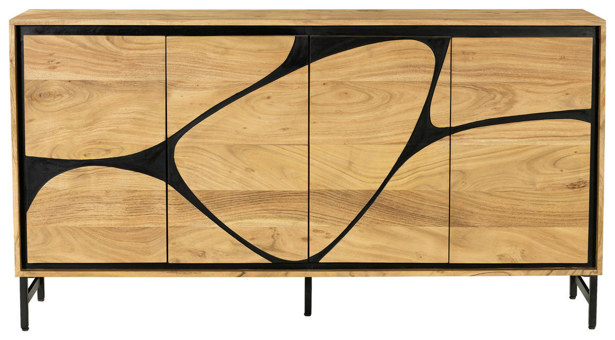 SIDEBOARD  in 160/85/40 cm  - Schwarz/Akaziefarben, Design, Holz/Metall (160/85/40cm) - Ambia Home