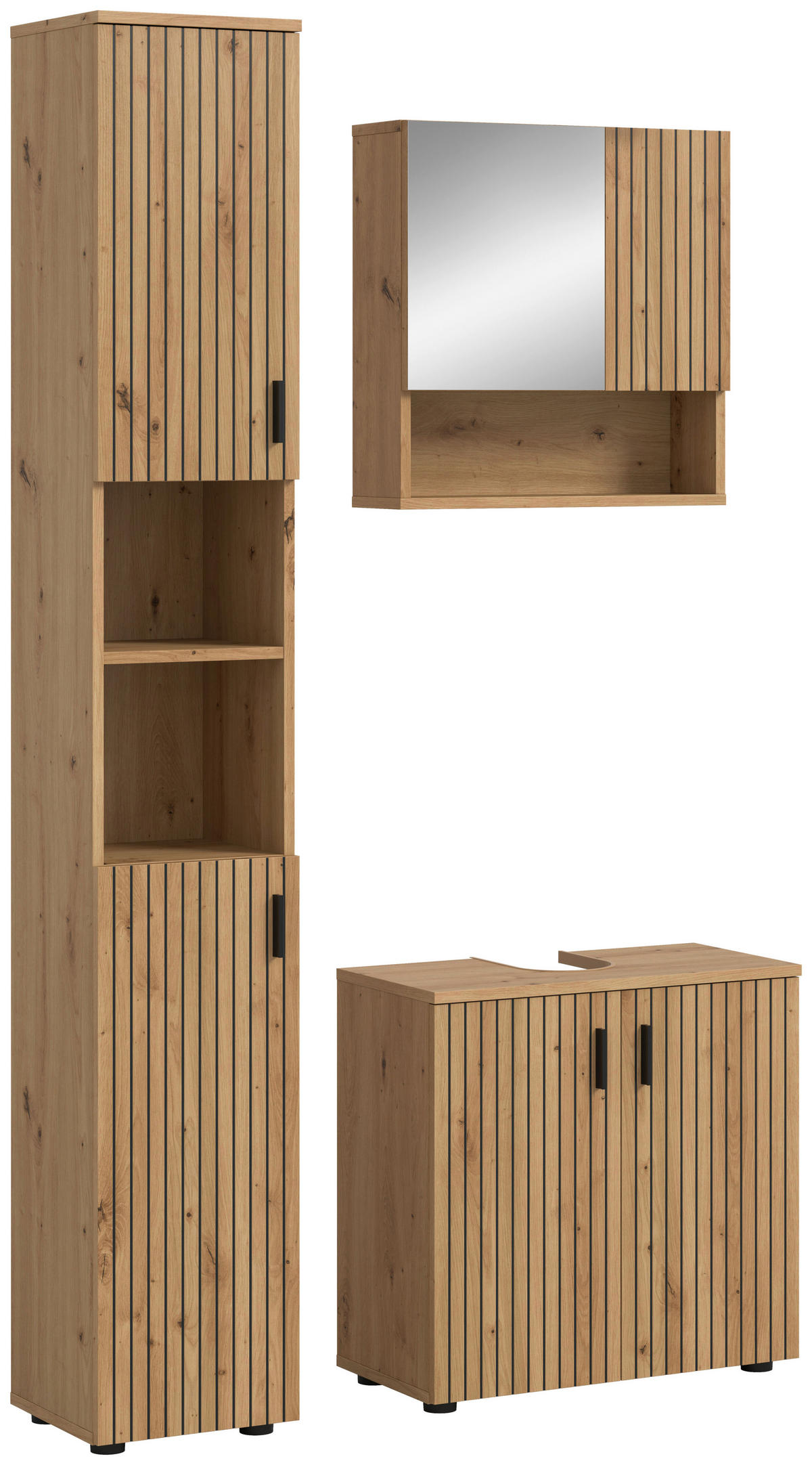 BADEZIMMER 3-teilig  in 90 cm  - Schwarz/Eiche Artisan, Basics, Holzwerkstoff/Kunststoff (90cm) - MID.YOU