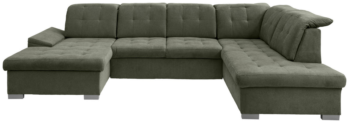 WOHNLANDSCHAFT in Mikrofaser Dunkelgrün  - Chromfarben/Dunkelgrün, Modern, Kunststoff/Textil (169/330/212cm) - Livetastic