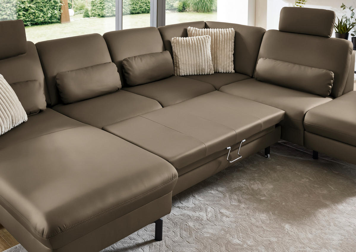 WOHNLANDSCHAFT Echtleder Graubraun  - Graubraun/Schwarz, Konventionell, Leder/Metall (168/306/224cm) - Beldomo Premium
