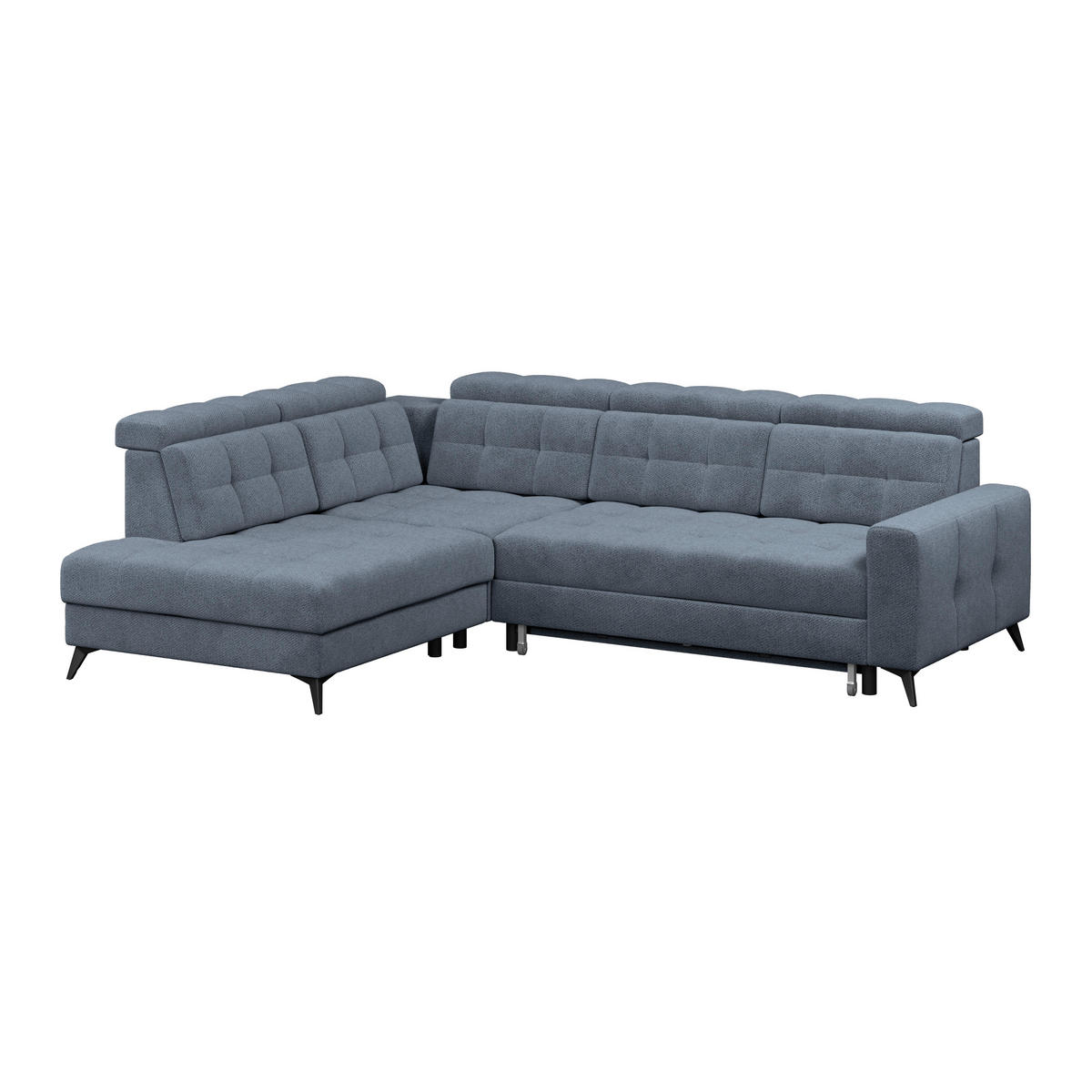 ECKSOFA BARLETTA NEW Blau Velours Bettkasten, Kopfteilverstellung, Sitztiefenverstellung, Liegefläche im Originalstoff  - Blau/Schwarz, ROMANTIK / LANDHAUS, Textil/Metall (228/289cm) - MID.YOU