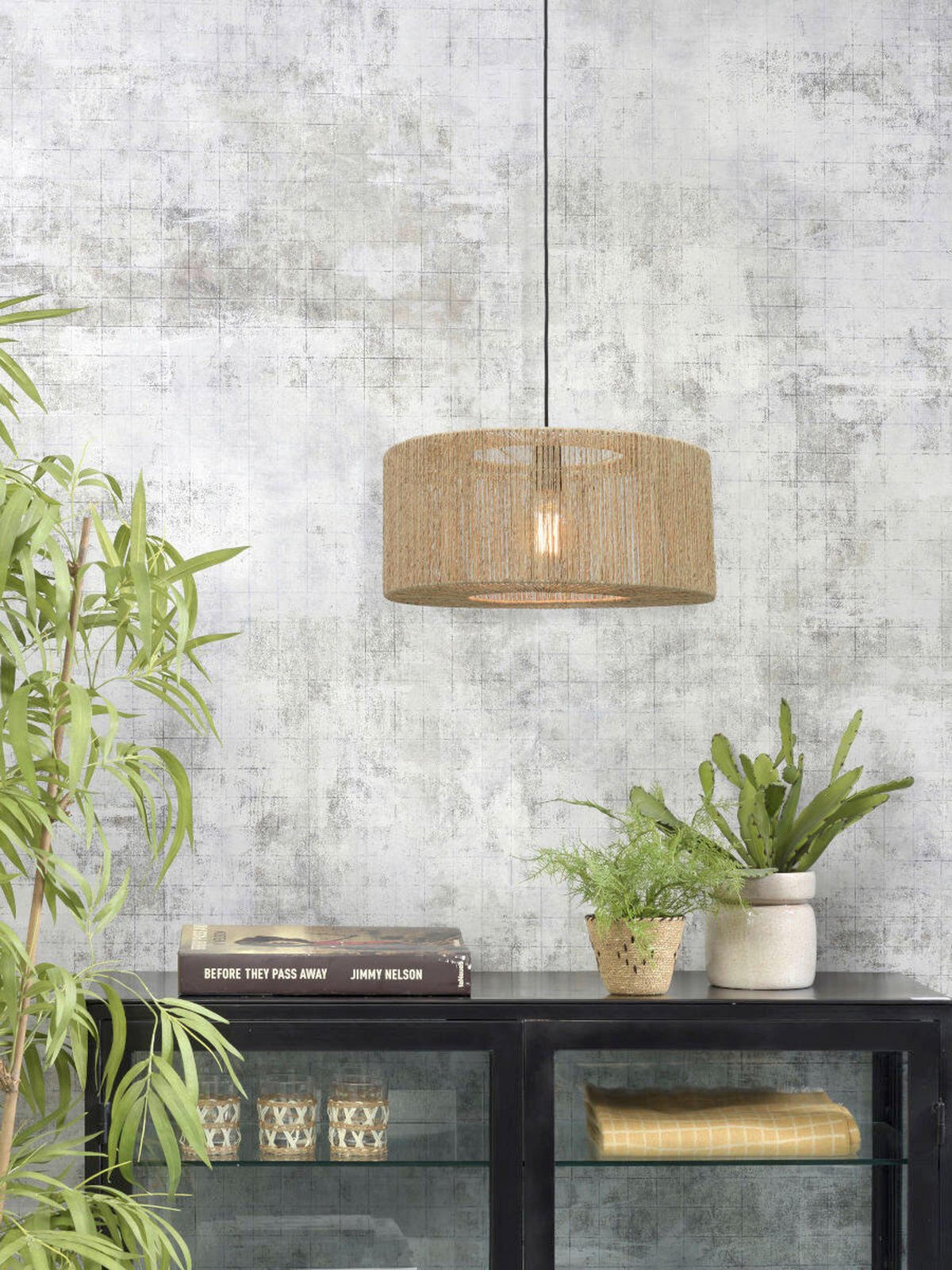 ZÁVĚSNÉ SVÍTIDLO, 52/35 cm  - černá/světle hnědá, Natur, plast/přírodní materiály (52/35cm) - Good & Mojo