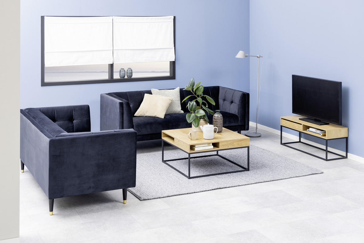 COUCHTISCH in Metall, Holzwerkstoff 80/80/40 cm  - Eichefarben/Schwarz, Trend, Holzwerkstoff/Metall (80/80/40cm) - MID.YOU