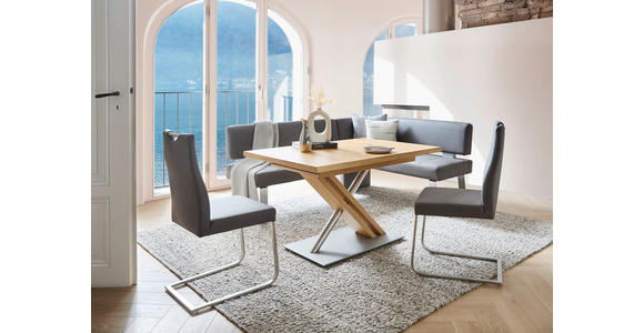 ECKBANK 203/156 cm Mikrofaser Anthrazit   - Edelstahlfarben/Anthrazit, Design, Textil/Metall (203/156cm) - Moderano