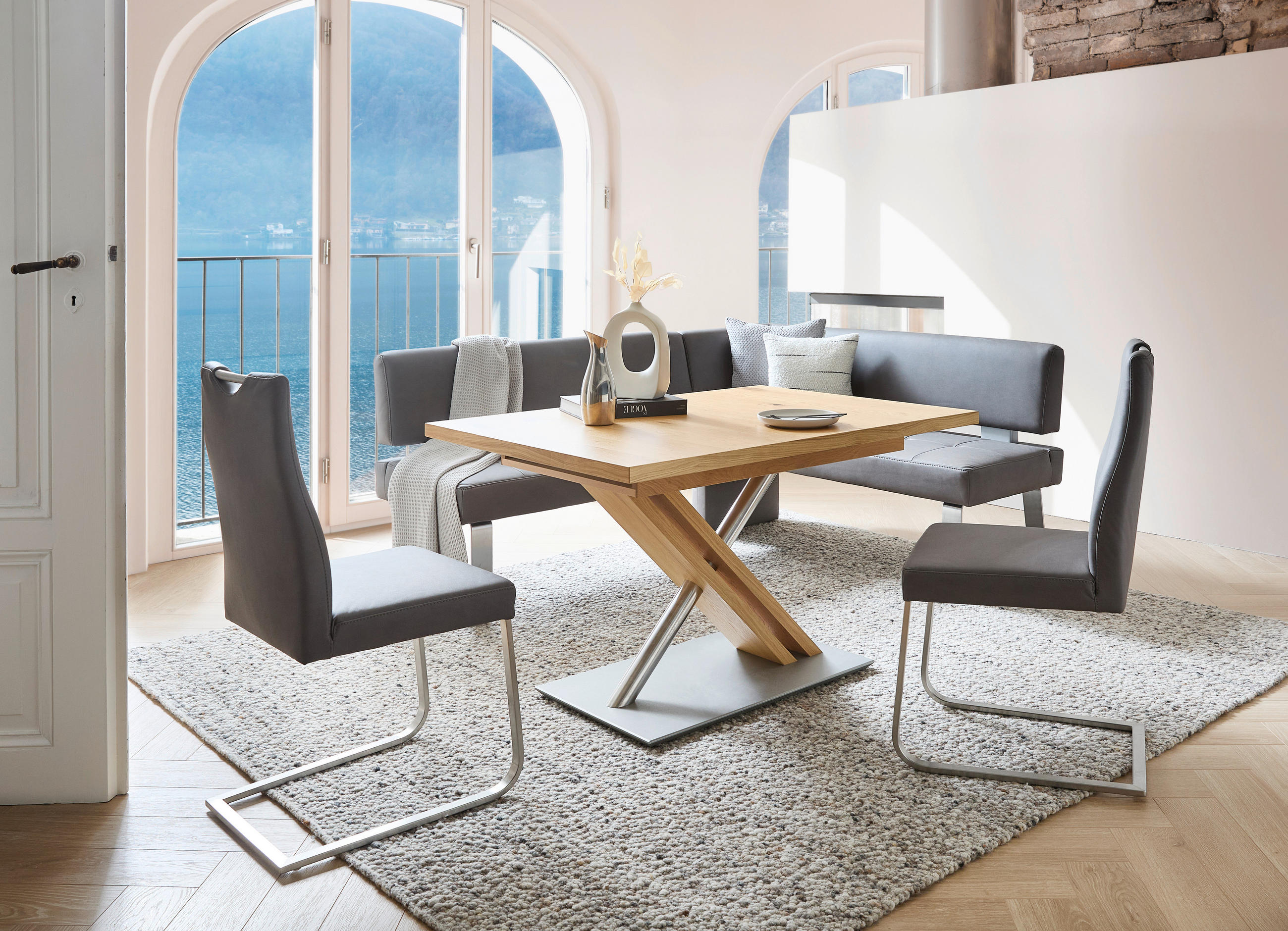 SCHWINGSTUHL  in Stahl Mikrofaser  - Edelstahlfarben, Design, Textil/Metall (47/100/61cm) - Moderano