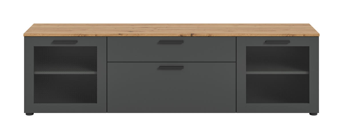 LOWBOARD  in 185/52/40 cm  - Schwarz/Eiche Artisan, Design, Glas/Holzwerkstoff (185/52/40cm) - MID.YOU