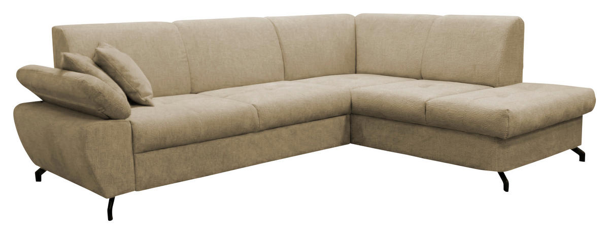 ECKSOFA CORA in Chenille Beige  261/198 cm  - Beige/Schwarz, Design, Textil/Metall (261/198cm) - MID.YOU