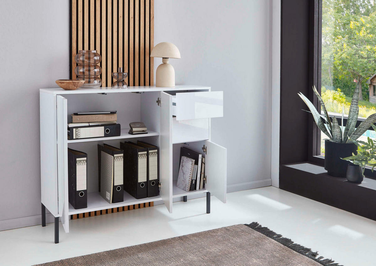 SIDEBOARD Mailand Set 7  in 263,5/73/33 cm  - Weiß Hochglanz/Schwarz, MODERN, Holzwerkstoff/Kunststoff (263,5/73/33cm) - MID.YOU