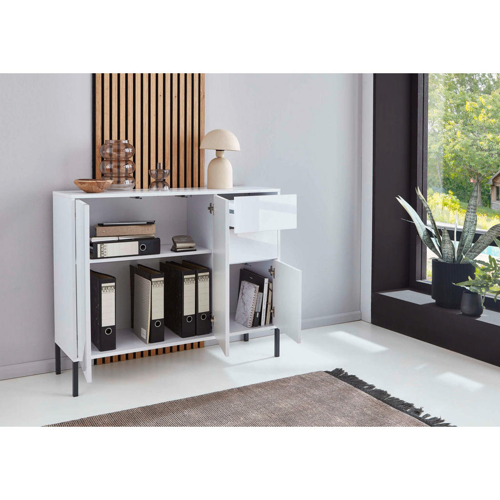 Thumbnail - Mid.you Sideboard Mailand Set 8, Weiß, Eiche Artisan, Weiß Hochglanz, Holzwerkstoff, 1 Fächer, 10 Schubladen, 263.5x73x3...