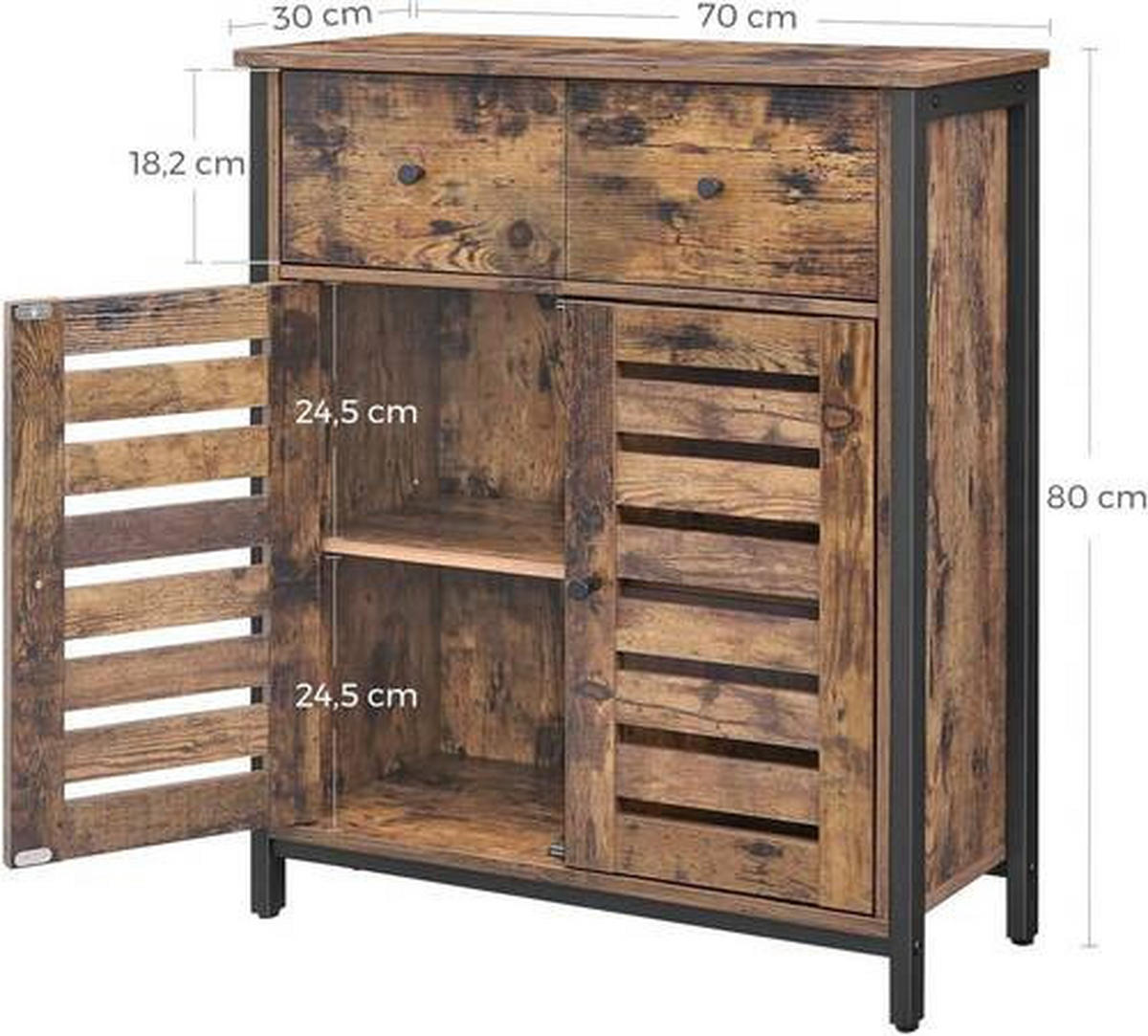 KOMODA, hnědá, černá, 70/80/30 cm - černá/hnědá, Trend, kov/kompozitní dřevo (70/80/30cm) - Boxxx