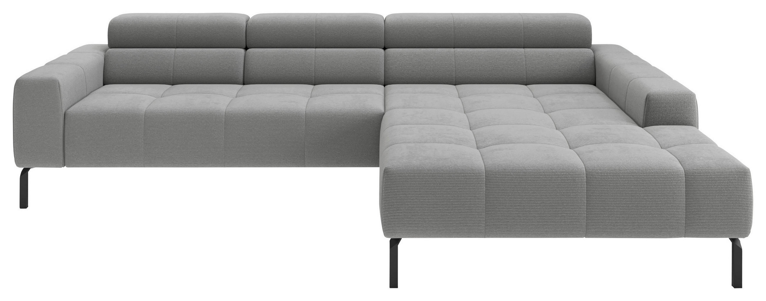 ECKSOFA Silberfarben Feincord Rücken echt, Kopfteilverstellung, Sitztiefenverstellung  - Silberfarben/Schwarz, KONVENTIONELL, Textil/Metall (293/226cm) - Hom`in