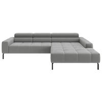 ECKSOFA Silberfarben Feincord Rücken echt, Kopfteilverstellung, Sitztiefenverstellung  - Silberfarben/Schwarz, KONVENTIONELL, Textil/Metall (293/226cm) - Hom`in