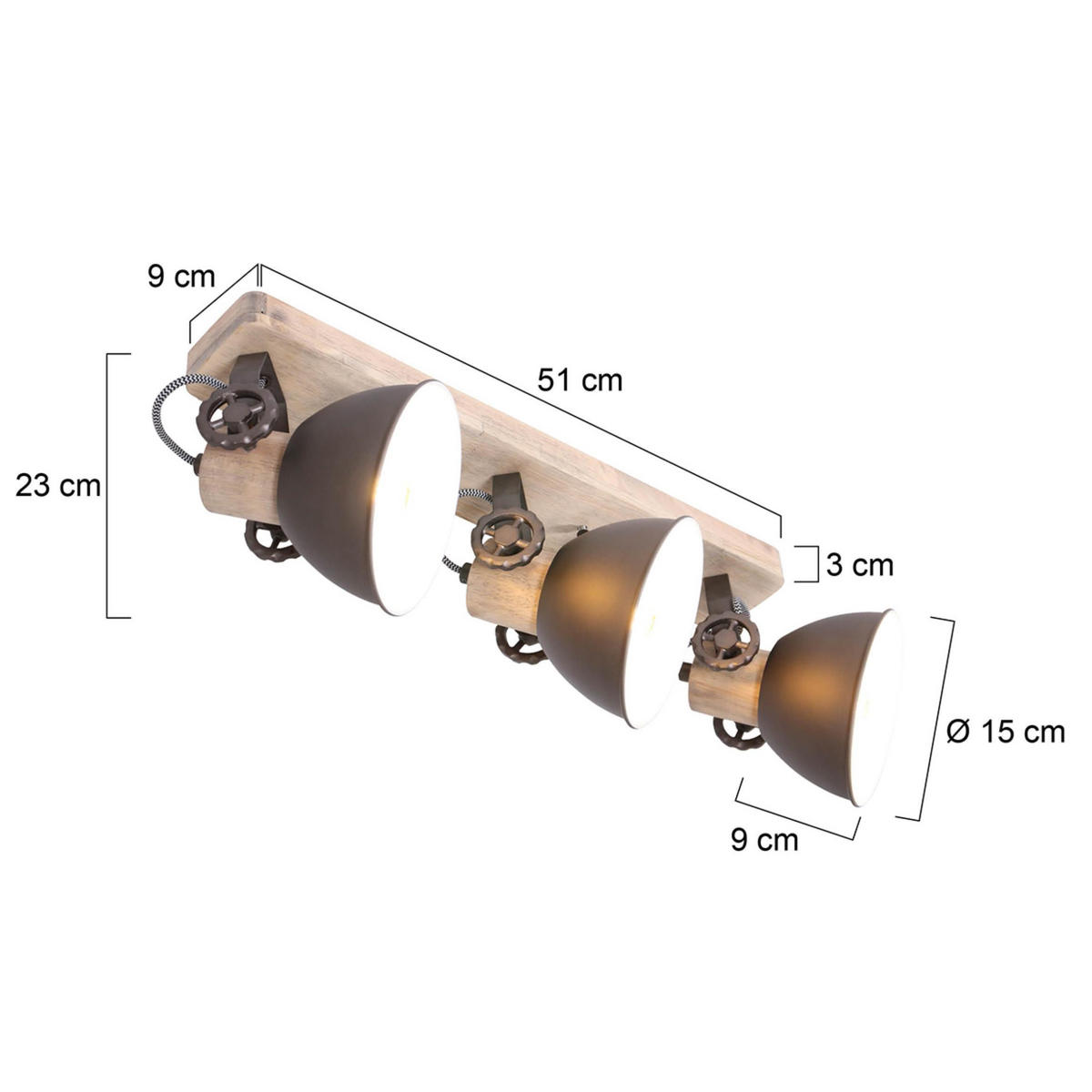 DECKENSPOTS - Anthrazit/Kupferfarben, Trend, Holz/Metall (59/19/23cm)