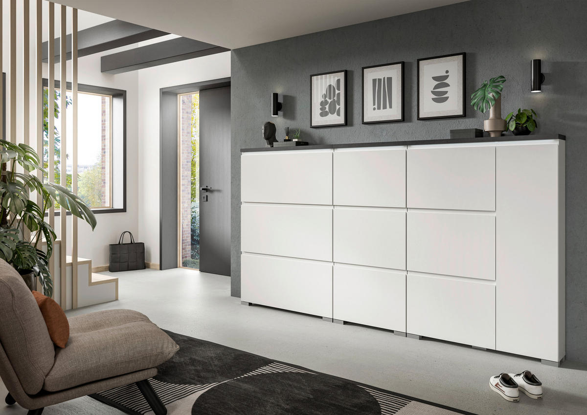 SCHUHSCHRANK Grau, Weiß  - Silberfarben/Weiß, MODERN, Holzwerkstoff (95/133/18cm)