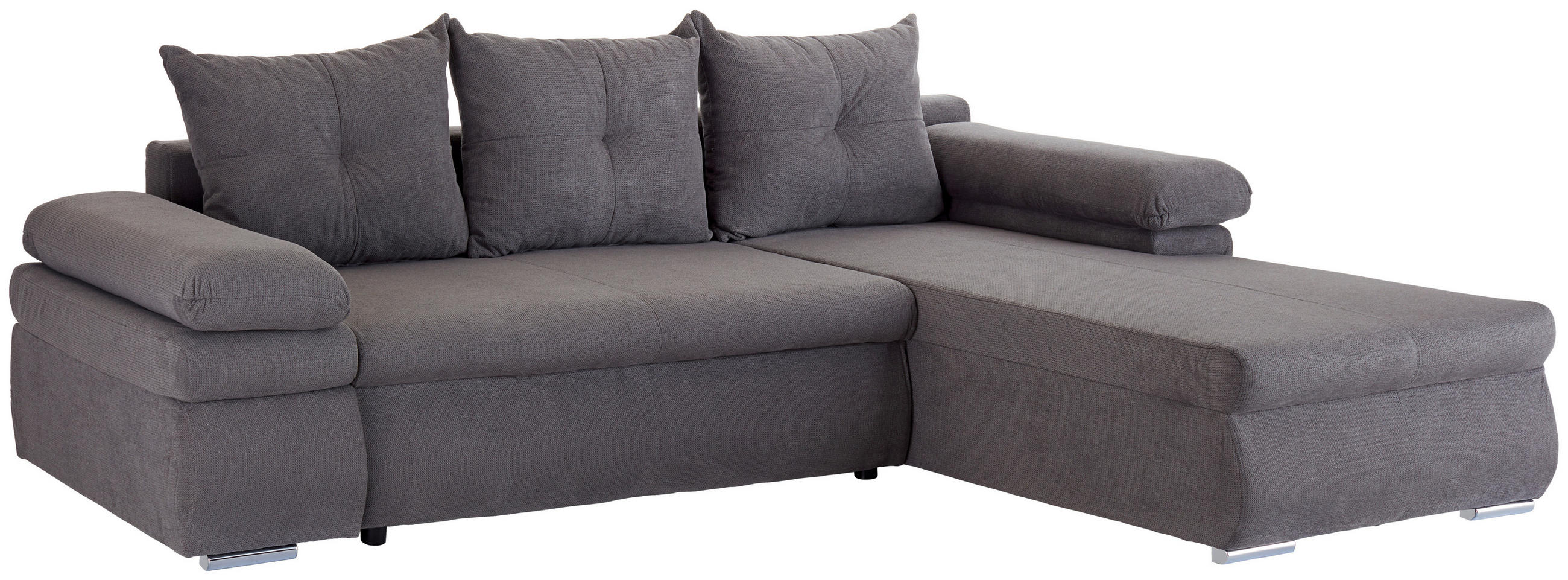 ECKSOFA Grau Struktur  - Chromfarben/Schwarz, MODERN, Kunststoff/Textil (265/180cm) - P & B
