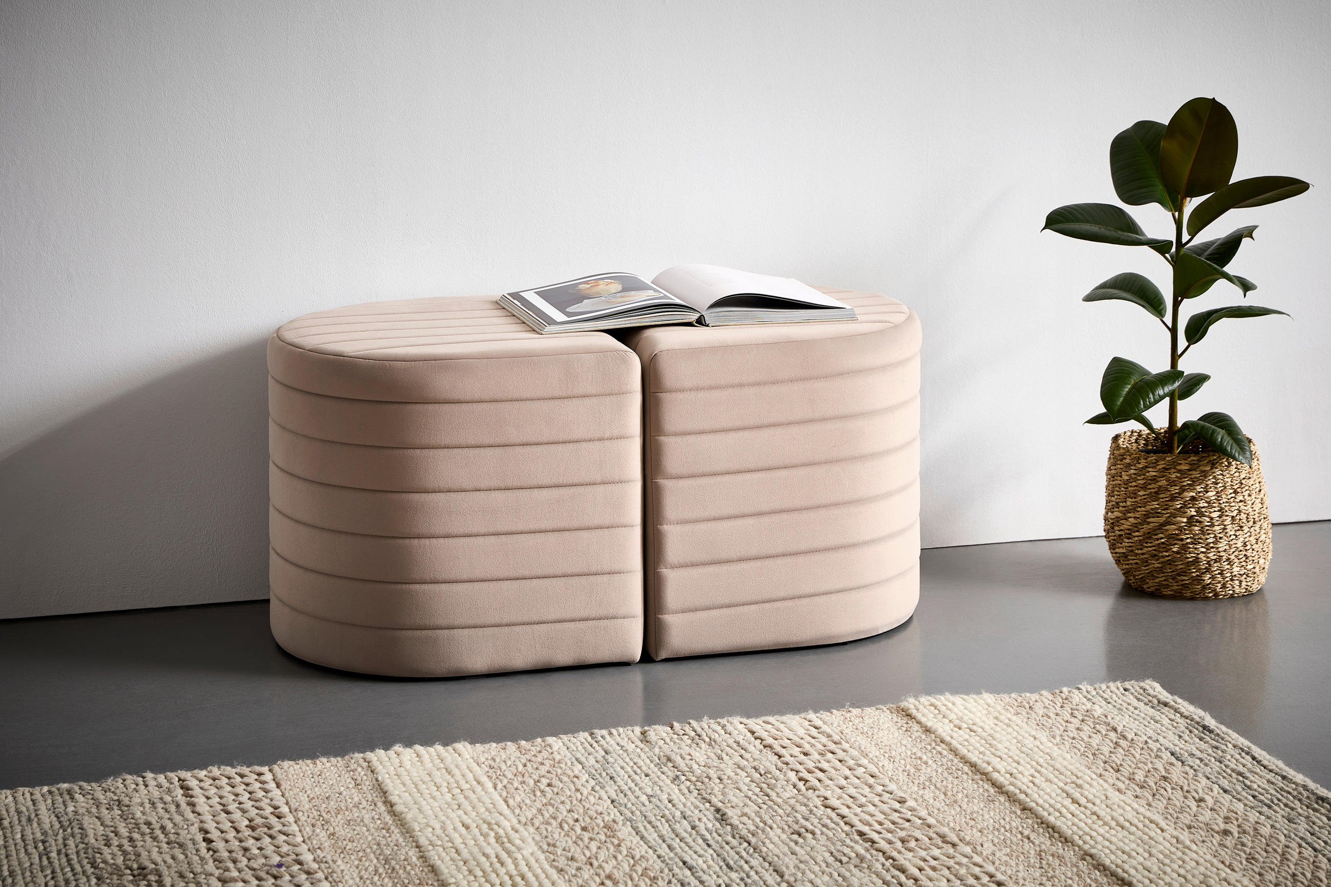 HOCKERBANK in Textil, Holzwerkstoff Beige  - Beige, Design, Holzwerkstoff/Textil (50/50/44/44/50/50cm) - MID.YOU