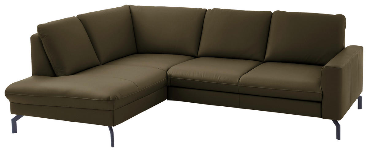 ECKSOFA in Echtleder Dunkelgrün  - Dunkelgrün/Schwarz, Design, Leder/Metall (194/250cm) - Beldomo Premium